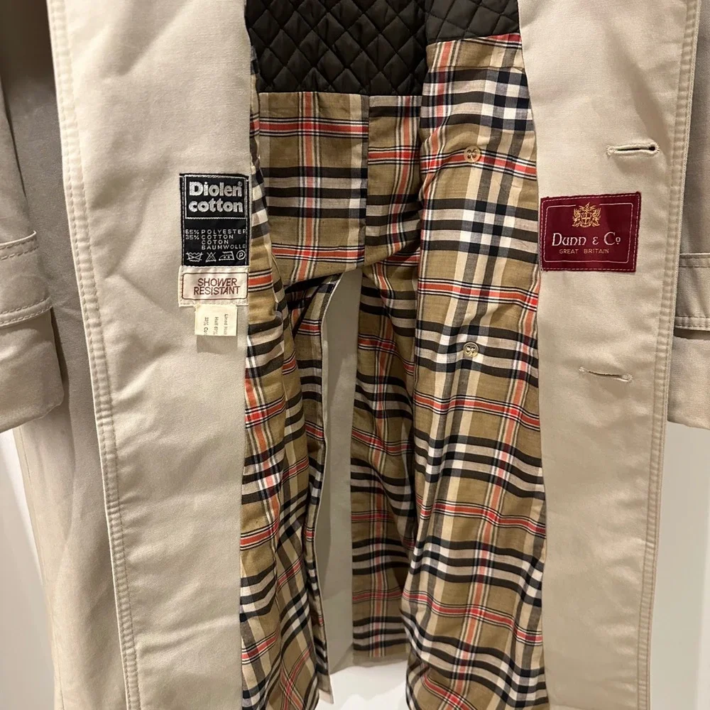 VTG Dunn‎ & Co Overcoat Mens X Large Khaki Plaid Quilted Tartan Raincoat British